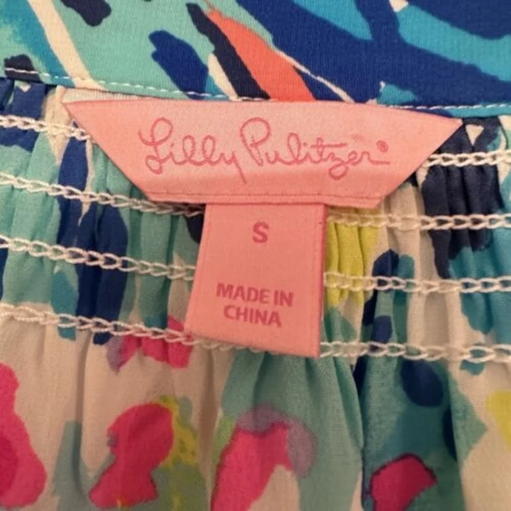Lilly Pulitzer Blouse Womens S Silk Elsa Top Multi Dive In Floral Print Long Slv - Picture 4 of 6